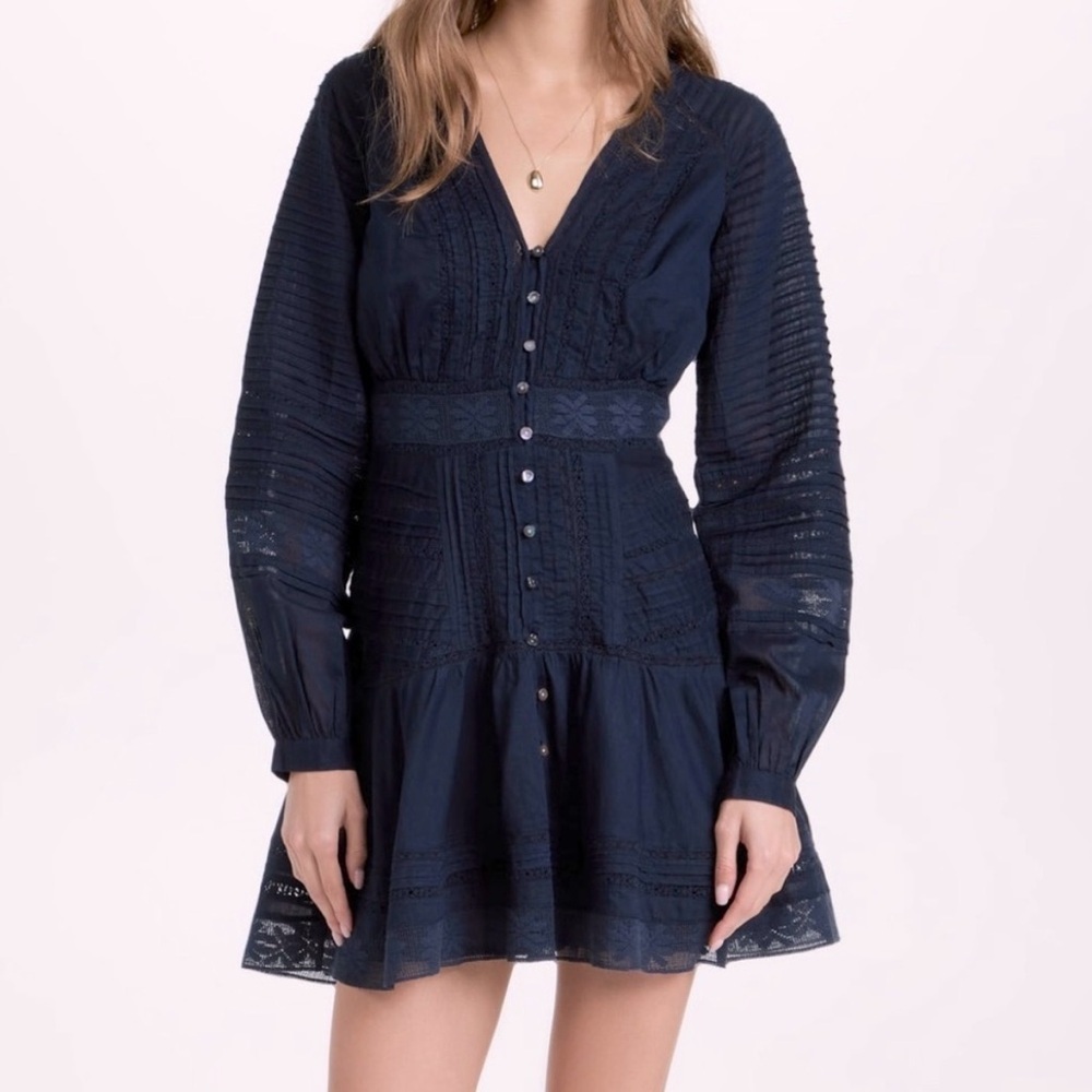 NWT Veronica Beard Navy Blue Lace-Trimmed Dress